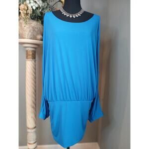 Monroe & Main Dress Womens 2X Blue Boat Neck Cold Shoulder Sleeve Banded Hem